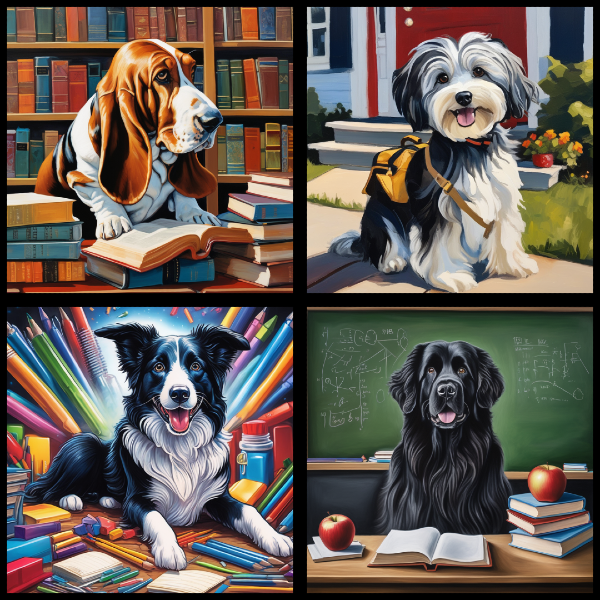 Four custom dog portraits from PugMug.ai