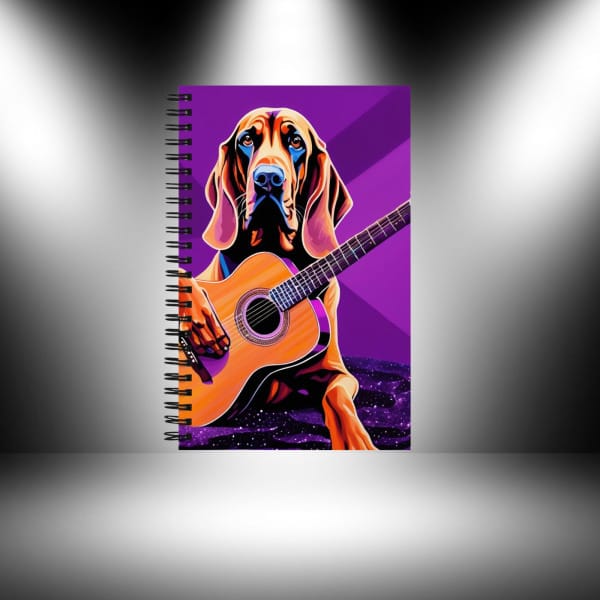 Custom cane corso notebook from PugMug, musician cane corso playing a guitar, purple notebook