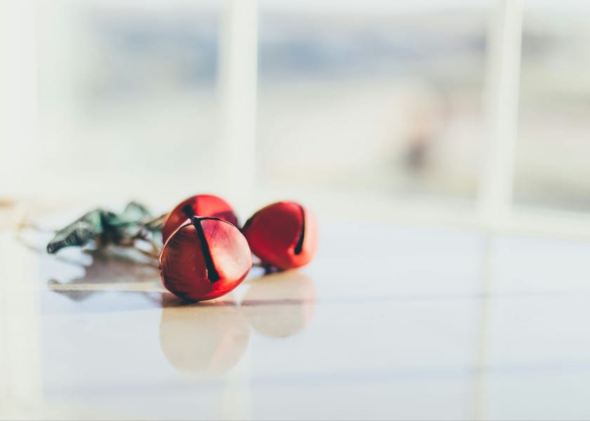 Photograph of red Christmas bells