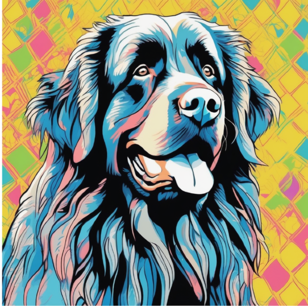 AI portrait of bernese mountain dog in the style of Andy Warhol, custom dog art from PugMug